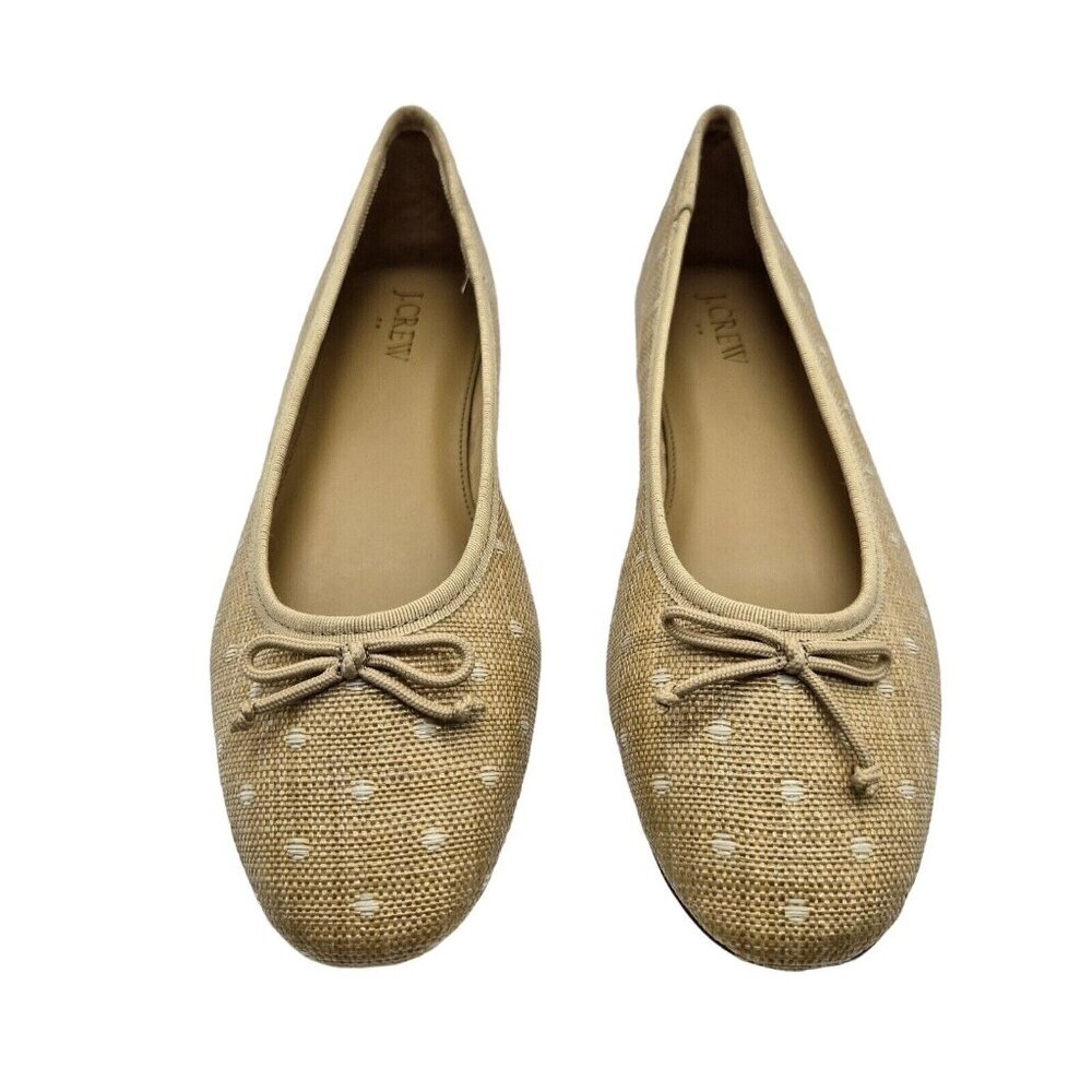 J. Crew Womens Size 8.5 woven Polka Dot ballet flats Shoes Beige
